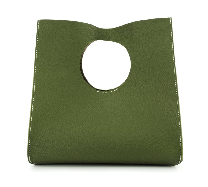 HOXIS Vintage Minimalist Style Soft Pu Leather Handbag Clutch Small Tote (Olive) - Image 1